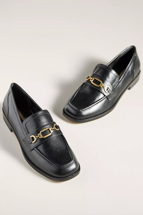 Larroudé Shoes - Larroudé Patricia Black Square Toe Horsebit Smooth Leather Loafers 8.5
